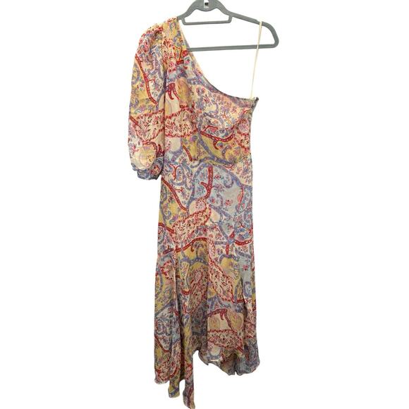 Veronica Beard Kimber Silk Paisley One-Shoulder Midi Dress Red Blue Size 6 - Picture 6 of 15